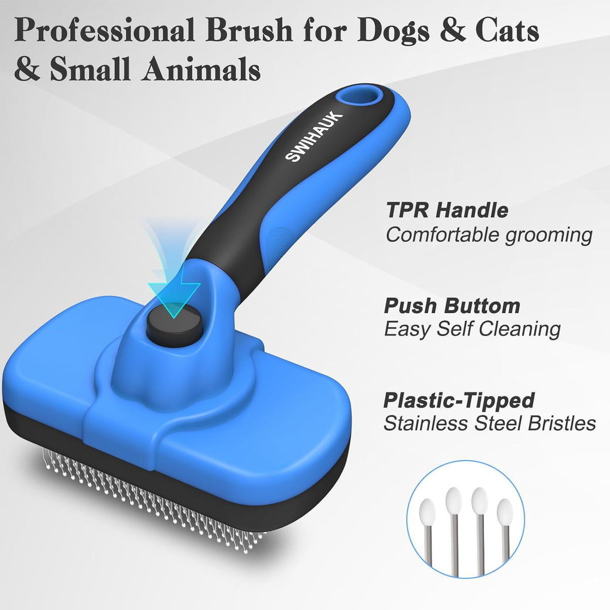 Swihauk Self-Cleaning Slicker Brush - Gentle Deshedding Tool for Dogs & Cats | Blue Color