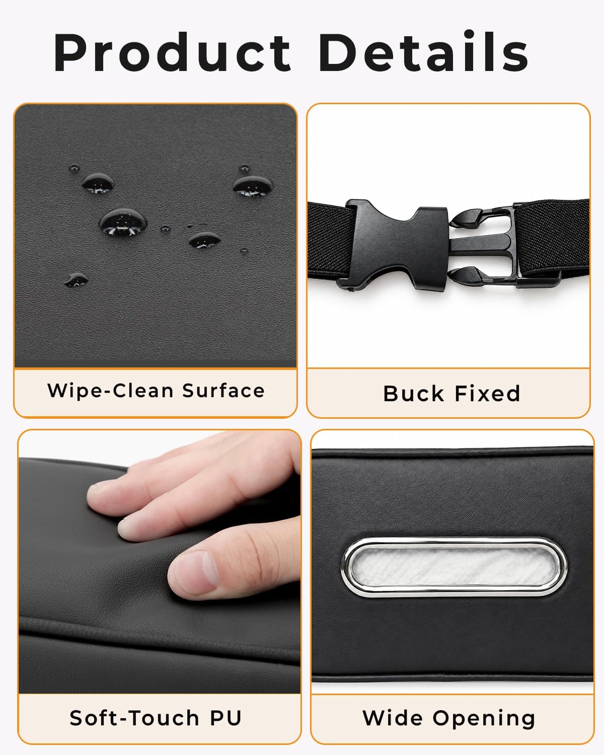 Leather Car Tissue Holder, Extra Large Tissue Holder for Car, Fits 120–230 Count Rectangular Tissue Boxes, Wider Opening for Easy Access, Dual Zipper for Headrest,Console,Seat Back (Black)