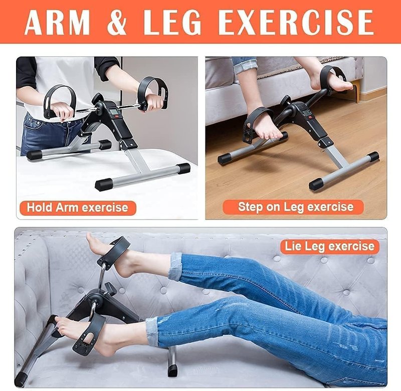 TABEKE Under Desk Bike Pedal Exerciser, Fully Assembled Folding Pedal Exerciser for Arm and Leg Workout, Portable Sitting Desk Cycle with LCD Screen Displays (Grey)