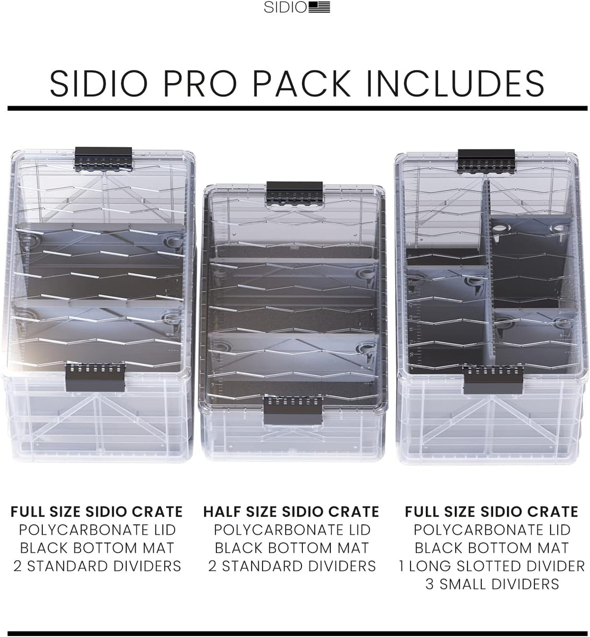 SIDIO Pro Pack, HD Stackable Storage Bins, Stealth Variety Pack