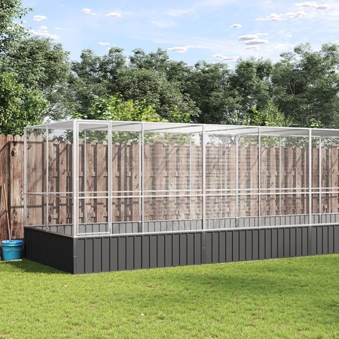 Outdoor Aviary Bird Cage, Galvanized Steel Outside Ample Activity Space Birdcage, 246.1"x81.5"x83.5", -269