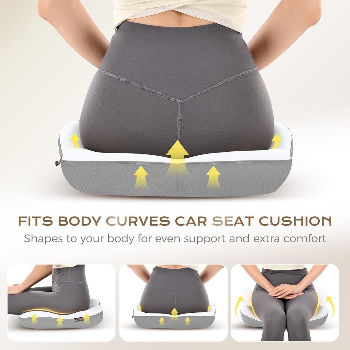 Coverado Car Seat Cushion Back Support Pillow Neck Headrest Pillow, Ergonomic Memory Foam Sciatica & Back & Tailbone Pain Relief Cushion for Office Chair Seat Cushion for Chair Gray&Light Gray