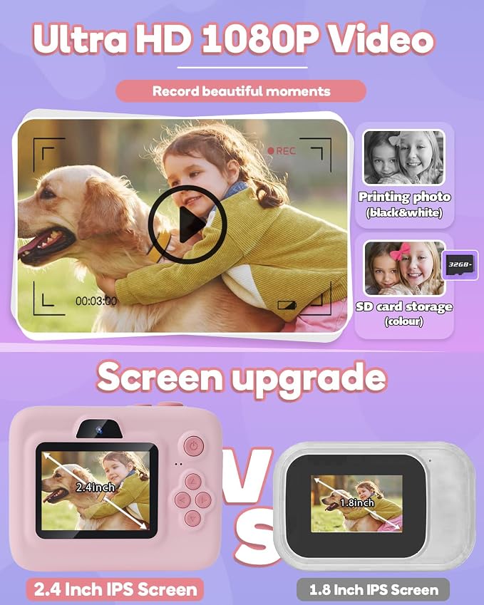 Dylanto Kids Camera Instant Print, 1080P Kids Instant Cameras that Print Photos