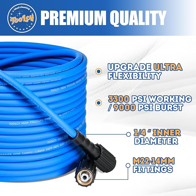 TOOLCY Pressure Washer Gun and Hose Kit, 50ft Kink Resistant Power Washer Hose and Gun with 5 Nozzle, 3/8" Swivel Quick Connector & M22-14mm Plug, Compatible with Simpson, Craftsman, Ryobi