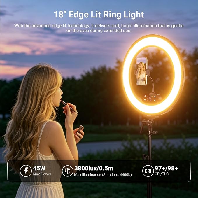 NEEWER 18" Ring Light, Wireless Professional Edge Lit Lighting