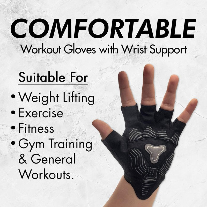 Pro Fitness Bundle Set with Workout Gloves, Jump Rope, Kinesiology Tape, Resistance Band, Carry Bag, Black and Gray (Fitness Gloves, Medium)
