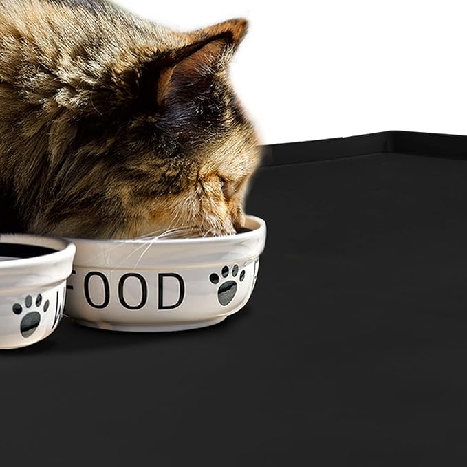 Dog Food Mat,Silicone Waterproof Food Tray,Non Slip Pet Bowl Mats Placemat,1" Raised Edge,Suitable for Most Small and Medium Sized Pets,32" x 24"