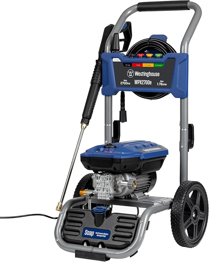 Westinghouse WPX2700e Electric Pressure Washer, 2700 Max PSI and 1.76 Max GPM, Induction Motor, Onboard Soap Tank, Spray Gun and Wand, 5 Nozzle Set, for Cars/Fences/Driveways/Homes/Patios/Furniture