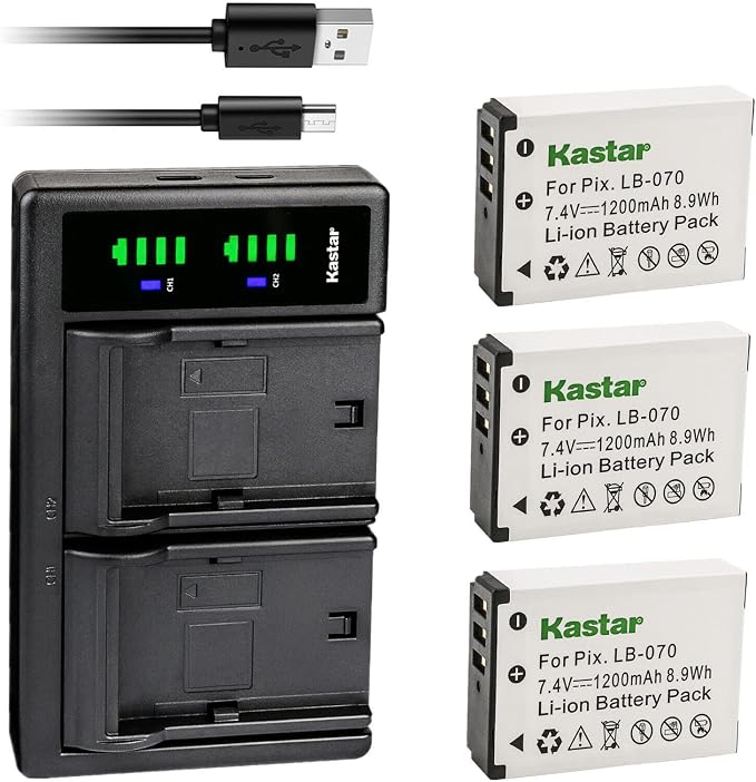 Kastar 3-Pack LB-070 Battery and LTD2 USB Charger Replacement