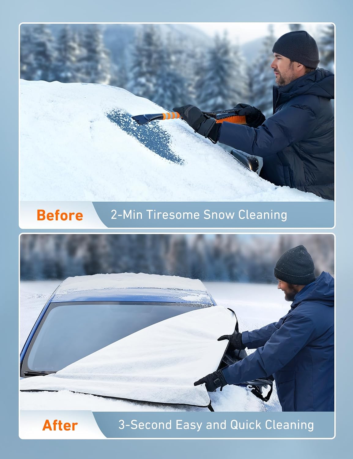 AstroAI Car Windshield Snow Cover, Windshield Cover for ice and Snow, Frost Windshield Cover for Ice, 2*Removal Side Mirror Protector, Windproof UV Sunshade Cover for Cars, SUVs, Vans