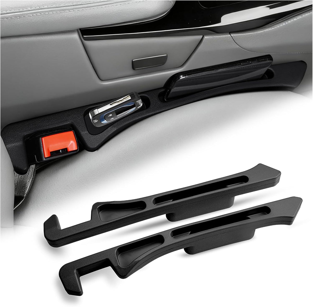 2PCS 2026 Upgraded Car Seat Gap Filler Organizer,Deepened 2-in-1 Car Gap Seat Filler with Storage Slots & Reserved Charging Hole,Universal in Between Cars Seats Catcher