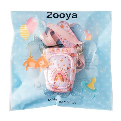 2ooya Water Bottle Carrier for Kids Boho Rainbow Water Bottle Holder with Strap Cute Cartoon Sling Bag with Padded Strap Pocket 10/12/14/16/18Oz for Girls School Walking Hiking Camping Trip