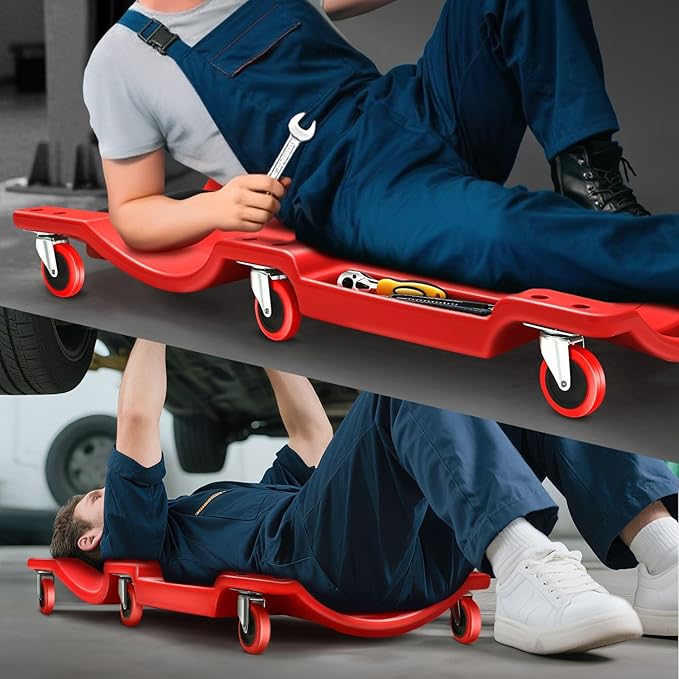DNA MOTORING 36" L X 17" W x 4.25" H Vehicle Repair Low Profile Automotive Creeper w/Padded Headrest, Red, TOOLS-00201