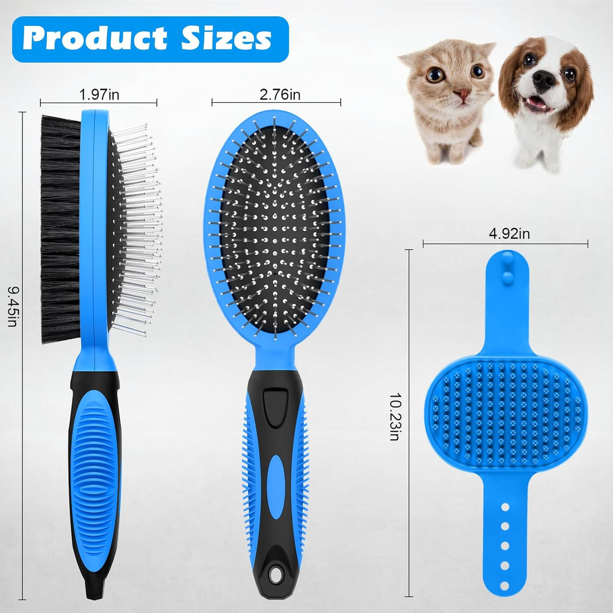 Skiennix Pet Grooming Tools - Double-Sided Brush for Shedding & Bathing | Suitable for Dogs, Cats & Horses (Blue)