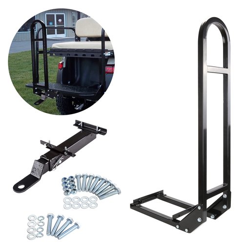 10L0L Universal Golf Cart Rear Seat Safety Grab Bar with Trailer Hitch with Safety Triangles Red Directive Design Fits for Yamaha, Club Car, EZGO, Heavy Duty Safety Handrail - Black