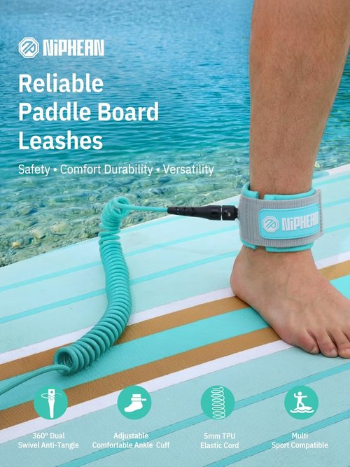 Niphean Paddle Board Leash - 3-10ft Coiled Elastic Ankle Strap | Durable & Tangle-Free Design