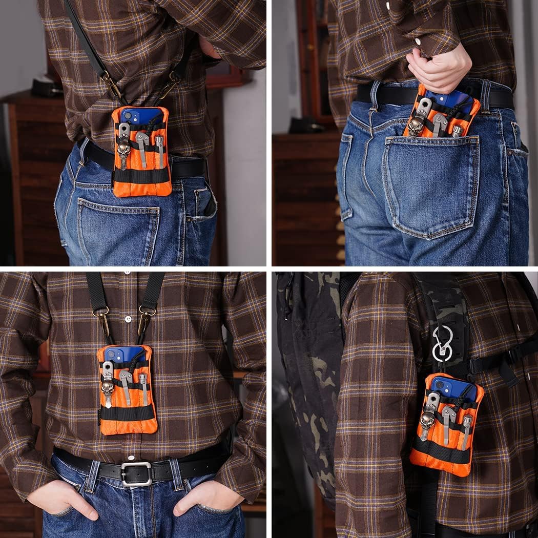 VIPERADE VE1-P Pocket Organizer, EDC Pocket Organizer Men, EDC Organizer Pouch Tool Pouch with 5 Tool Storage EDC Pouch for Flashlight, Pocket Knife, Tactical Pen, EDC Gear (Orange)
