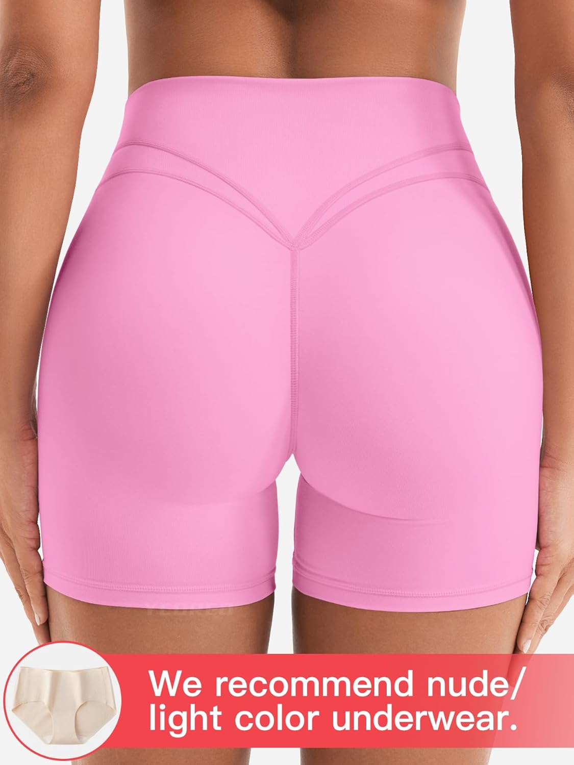 YEOREO Women's High Rise Yoga Shorts - 4.5" No Front Seam Hidden Scrunch Biker Shorts