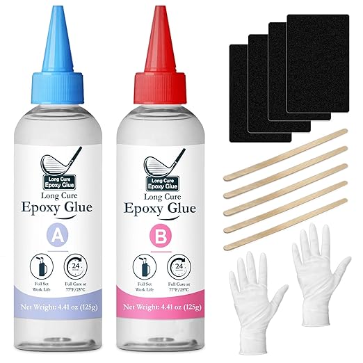 Golf Club Epoxy - Waterproof & Extra Strength - 8.4oz Golf Shaft Repair - Long Cure Golf Epoxy Glue for All Golf Shafts, Golf Heads, Drivers, Putters, and Irons，Ideal for Clubhouse & Home