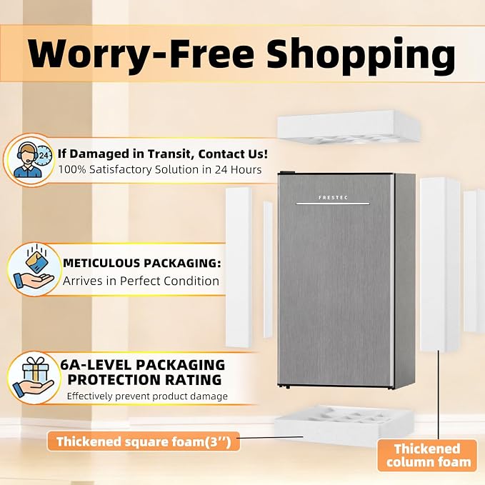 3.2 Cu. Ft. Mini Fridge with Freezer Small Refrigerator, Mini fridge for Bedroom, Dorm, Single Door, Energy Saving, Low Noise,Adjustable Thermostat,Mini Fridge for Office (Grey)