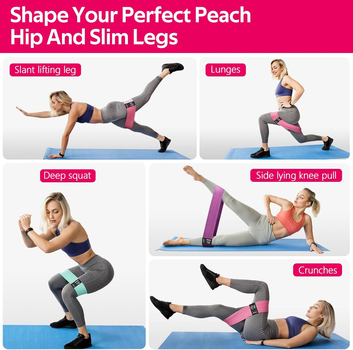 WALITO Resistance Bands - Fabric Exercise Bands for Legs & Butt - Ideal for Yoga, Pilates & Home Workouts