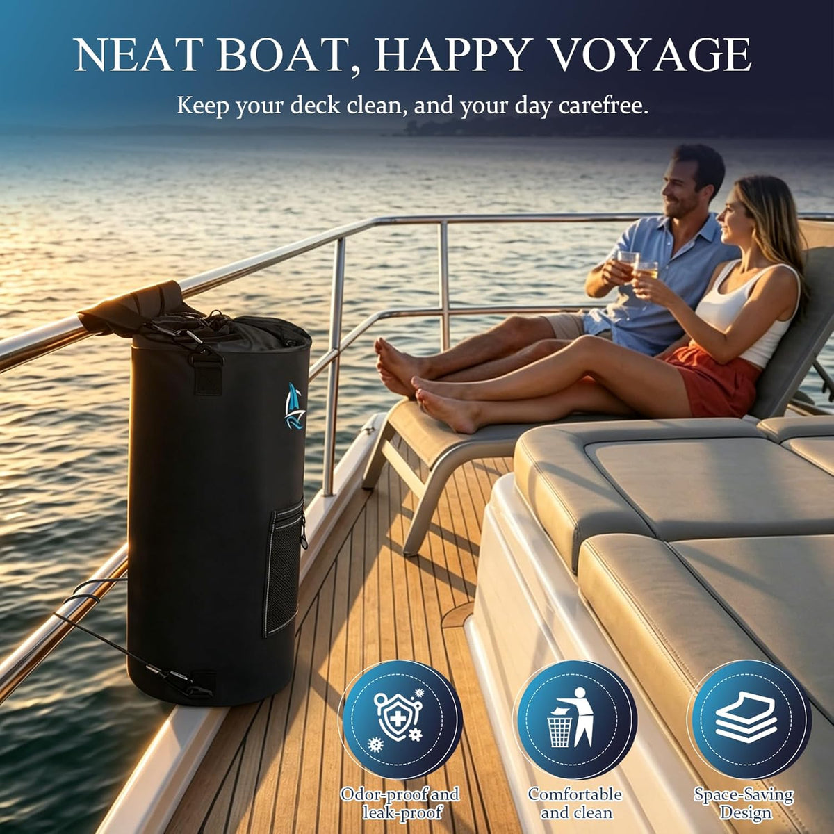 Portable Boat Trash Can,Reusable Marine Trash Bag Boat Accessories, Odor & Leak Resistant Fits 10-13 Gal Garbage Bags, Easy Install & Clean, Fishing, Kayak & Pontoon Boats , Cool Boating Gifts for Men