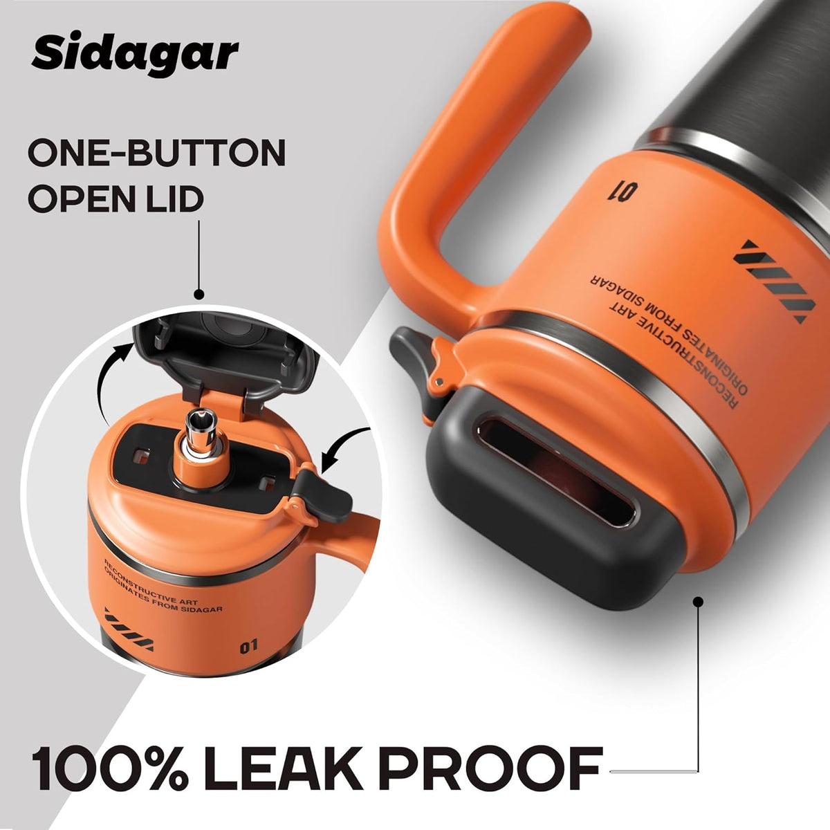 Skiennix 32 oz Stainless Steel Insulated Water Bottle - Leak-Proof Travel Cup with Handle | Dynamic Orange