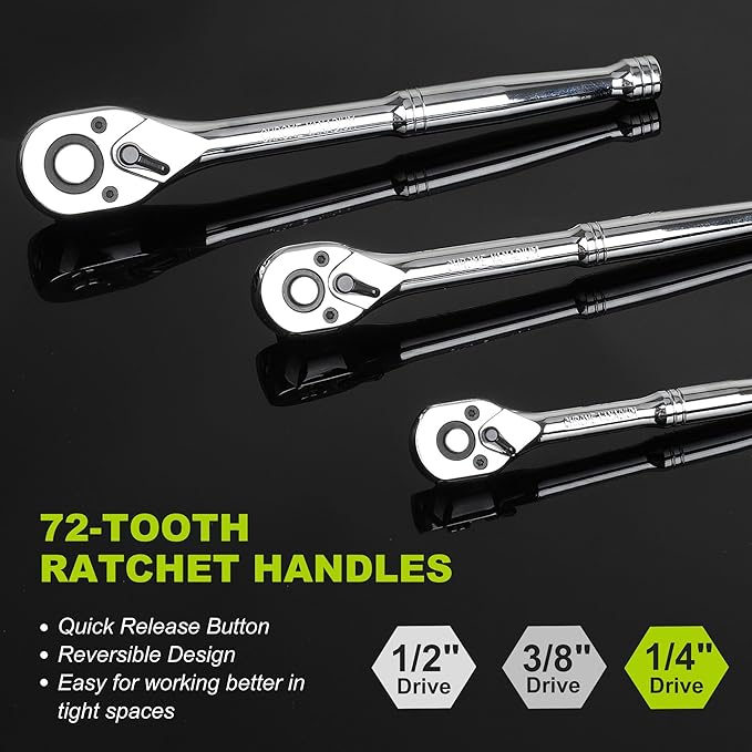 FASTPRO 249-Piece Mechanics Tool Set, 1/2", 3/8", 1/4" Socket Set, SAE and Metric Socket Wrench Set, Include Combination Wrenches, Ratchets, Hex Keys, Tool Kit for Auto Repairs and Maintenance