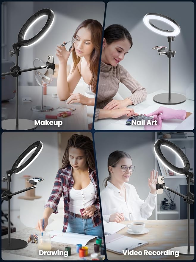 Selfie Ring Light with Stand and Phone Holder, Overhead Phone Mount with 10.5"