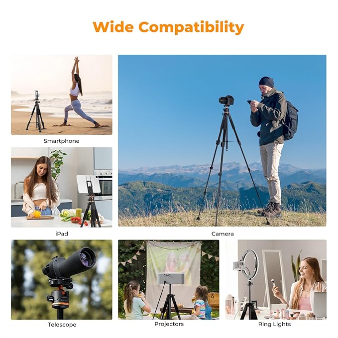 K&F CONCEPT 75 inch/190cm Camera Tripod, Lightweight Travel Outdoor DSLR Tripods