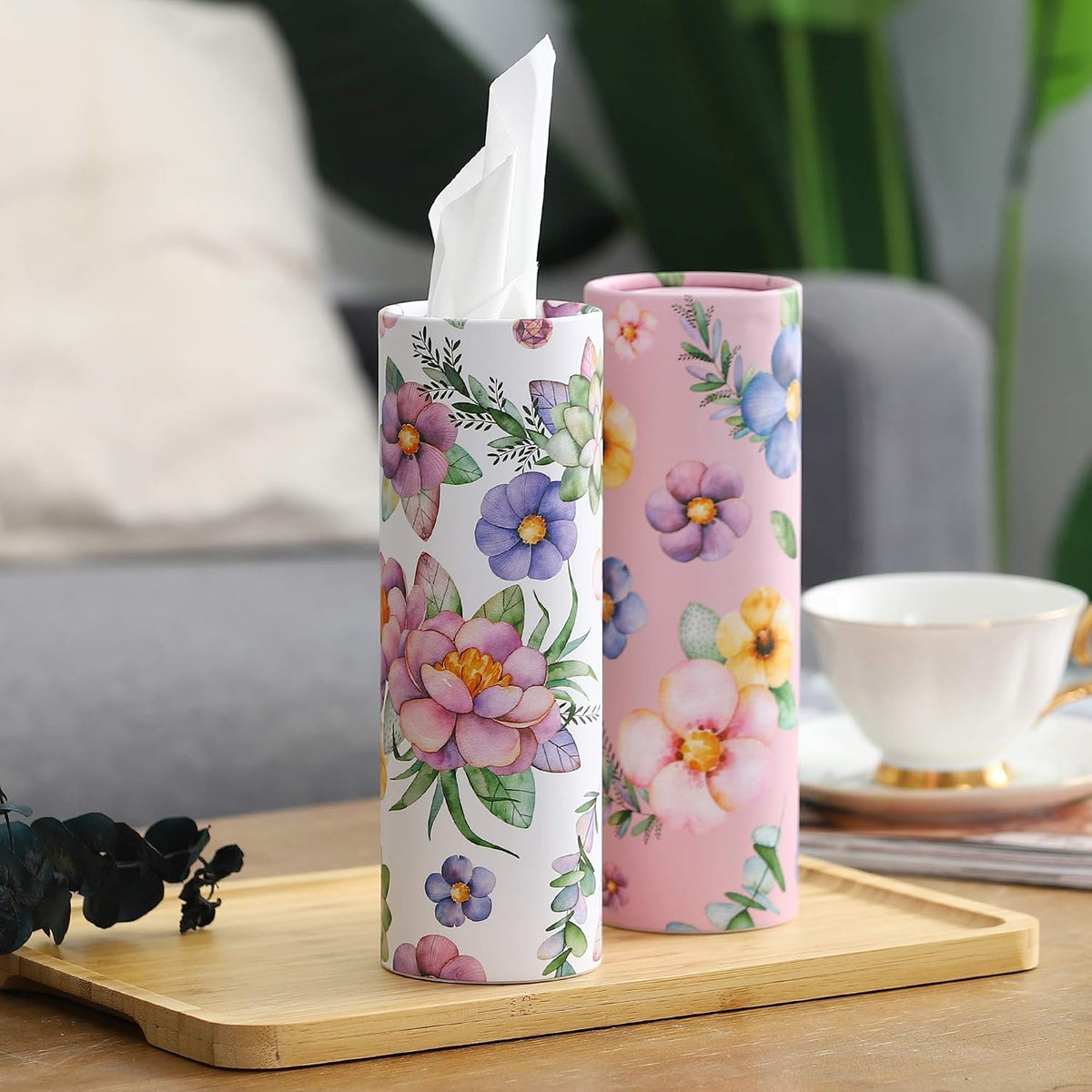 200 Sheets Car Tissues Holder with Facial Tissues 3-ply Travel Tissue Tubes 4 PK Tissues Box Container Perfect Fit for Car Cup Holder Cylinder (Pink)