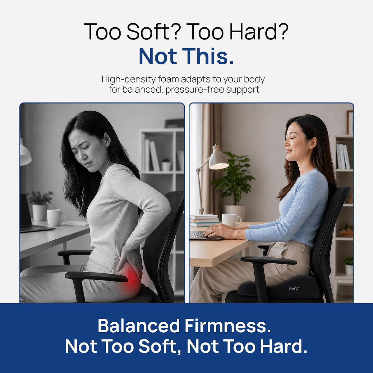 evori Comfort Cushion – Memory Foam Cushion for Office Chair, Car & Computer Chair, Ergonomic Support for Long Sitting & Daily Use