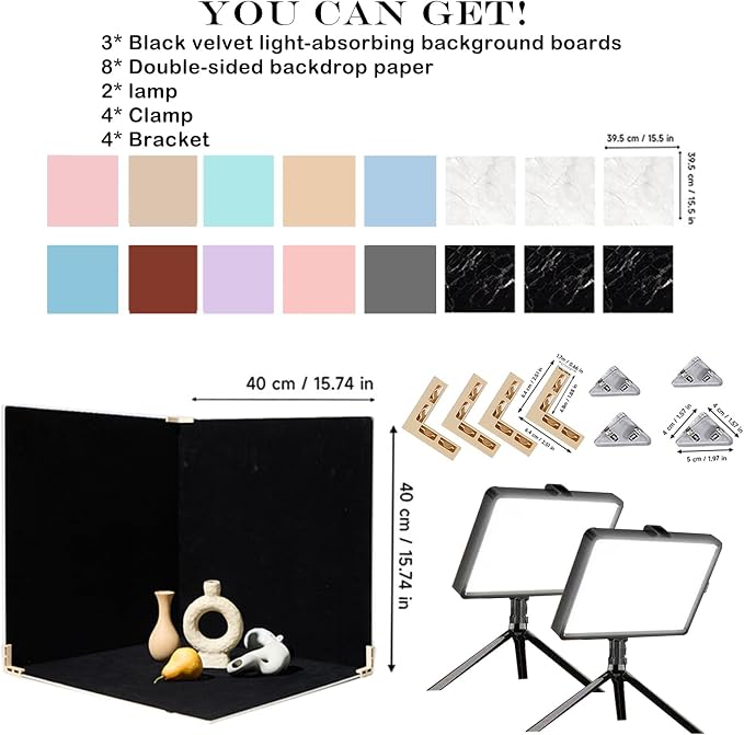 14PCS Absobent Black Flocked Photography Backdrop Boards