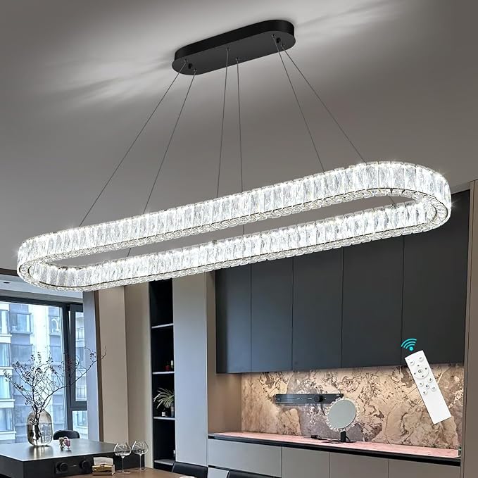 HAIXIANG Crystal 59 Inch Long Chandelier Modern Dimmable LED Chandeliers