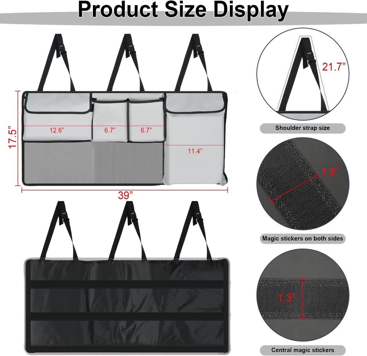 UYYE Trunk Hanging Organizer, Backseat Storage Bag, Collapsible Car Interior Accessories with 4 Pockets & 2 Mesh Pouches for Tools, Provide More Storage Trunk Space for SUV, Jeep, MPVs (Light Grey)