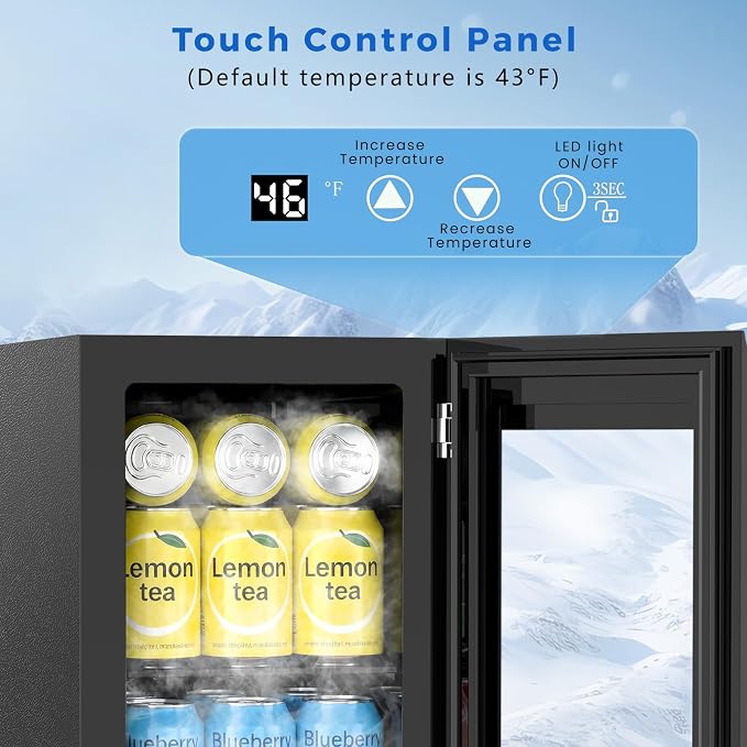COWSAR Commercial Beverage Refrigerator 24-Can Mini Fridge, Countertop Wine Cooler Small Adjustable Digital Thermostat, LED Light, Freestanding Countertop Drink Refrigerator for Home, Bar & Office
