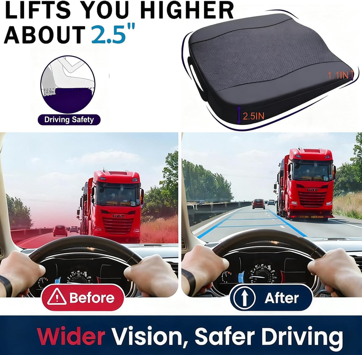 Comfort Memory Foam Car Seat Cushions For Driving,Black Booster Cushion Pad