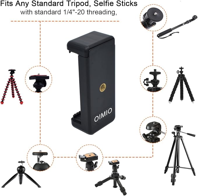 Universal Cell Phone Tripod Mount Adapter, OIMIO Phone Holder Clip Connector