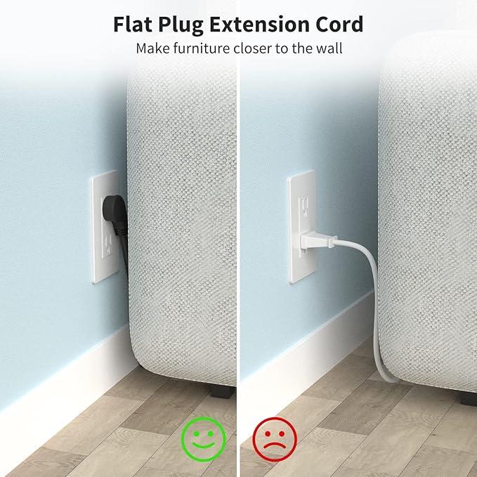FIRMERST 1875W Flat Plug Extension Cord 3 Feet 14 AWG 15A Black, 2 Packs