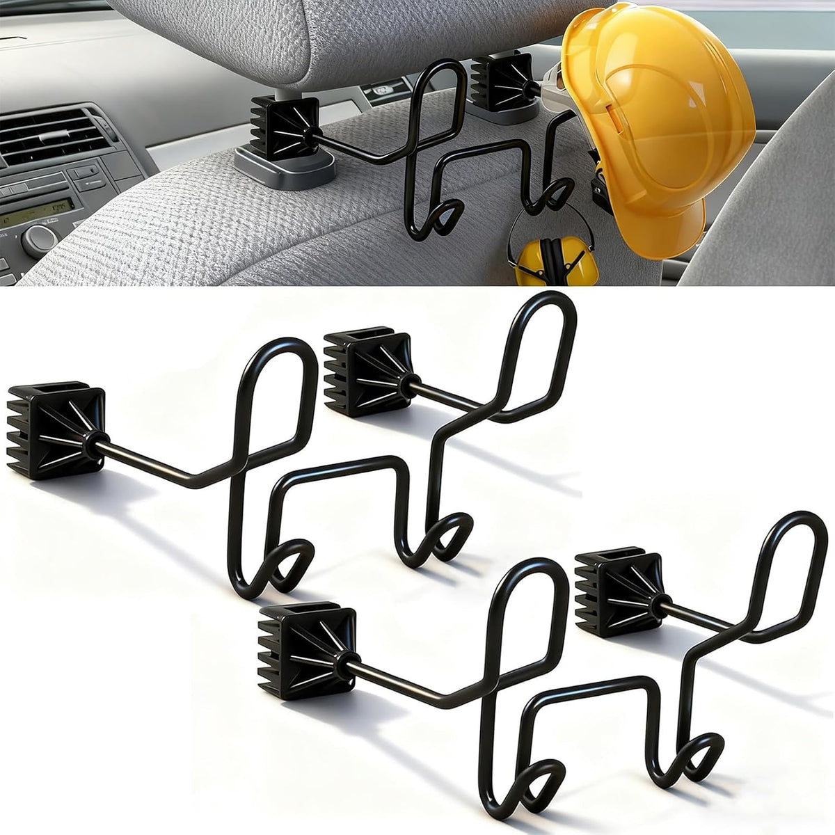 Hard Hat Holder for Truck Seat (1-Pack) - Heavy Duty Car Seat Hook Organizer for Construction, Safety Vest & Caps | Fits Trucks/SUVs/Cars