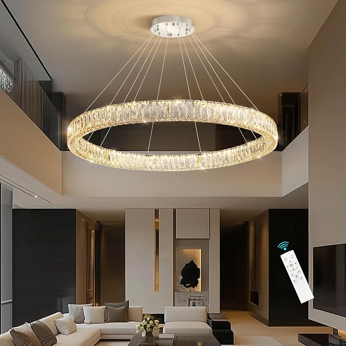 HAIXIANG Modern Crystal Chandelier Dimmable Large Ring LED Pendant Lights
