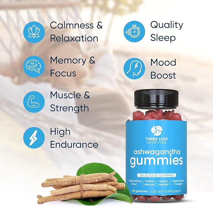 Ashwagandha Gummies for Men & Women - Ashwagandha Supplements Supports Focus, Memory, Calmness & Energy - Ashwagandha Extract Gummy - 60 Gummies