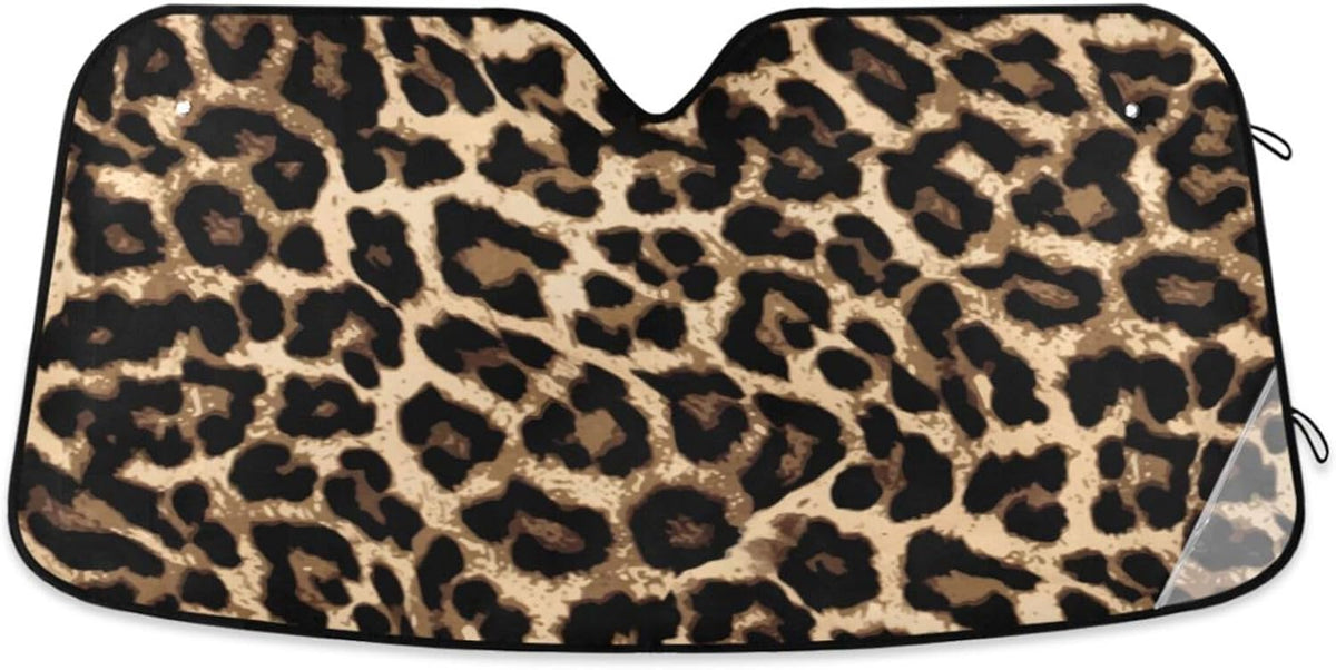 Leopard Print Car Windshield Sun Shade Foldable UV Ray Sun Visor Protector Sunshade to Keep Your Vehicle Cool (51" x 27")