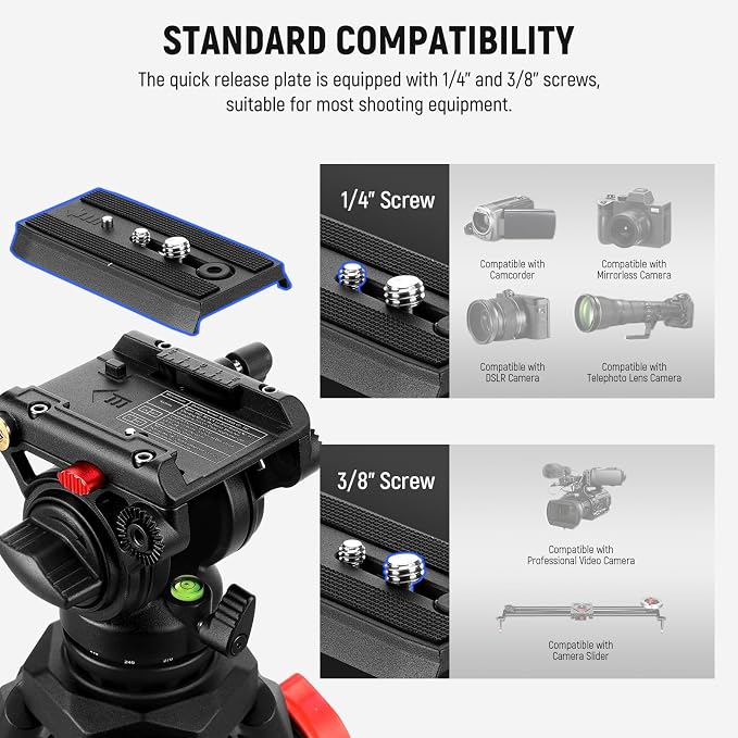 NEEWER Video Tripod with Fluid Head, Heavy Duty Aluminum Compact Portable