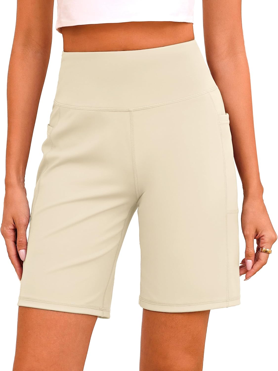 Quenteen Women's Bermuda Shorts - High Waisted 9" Athletic Yoga Knee Length Shorts