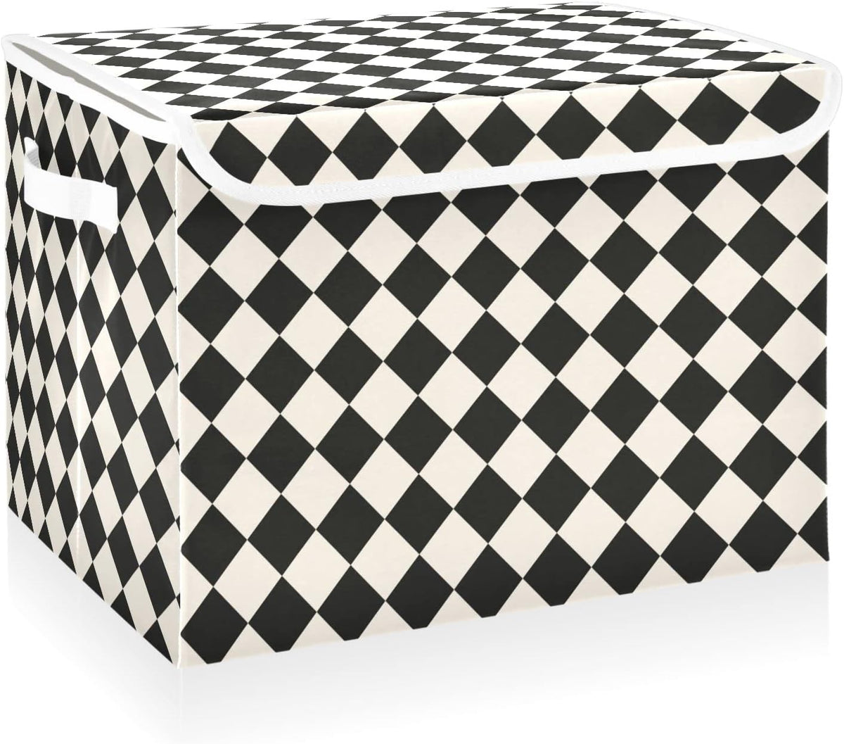 CaTaKu Large Fabric Storage Bins With Lids,Black and White Checkered Storage Boxes With Handles for Organizing Clothes, Collapsible Storage Cube Bins Baskets for Shelves