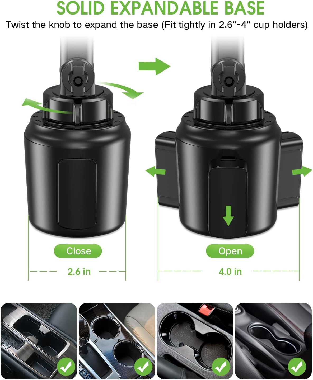 Cup Phone Holder for Car, No Shaking Car Phone Mount with Expandable Base