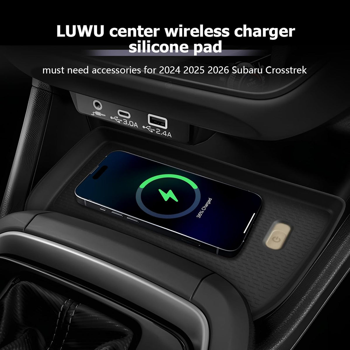 LUWU 2026 Crosstrek Wireless Charging Anti-Slip Mat Compatible with 2024 2025 2026 Crosstrek Accessories Silicone Protective Pad Liner Protective Pad Center Console Phone Charger Liner Mat Black