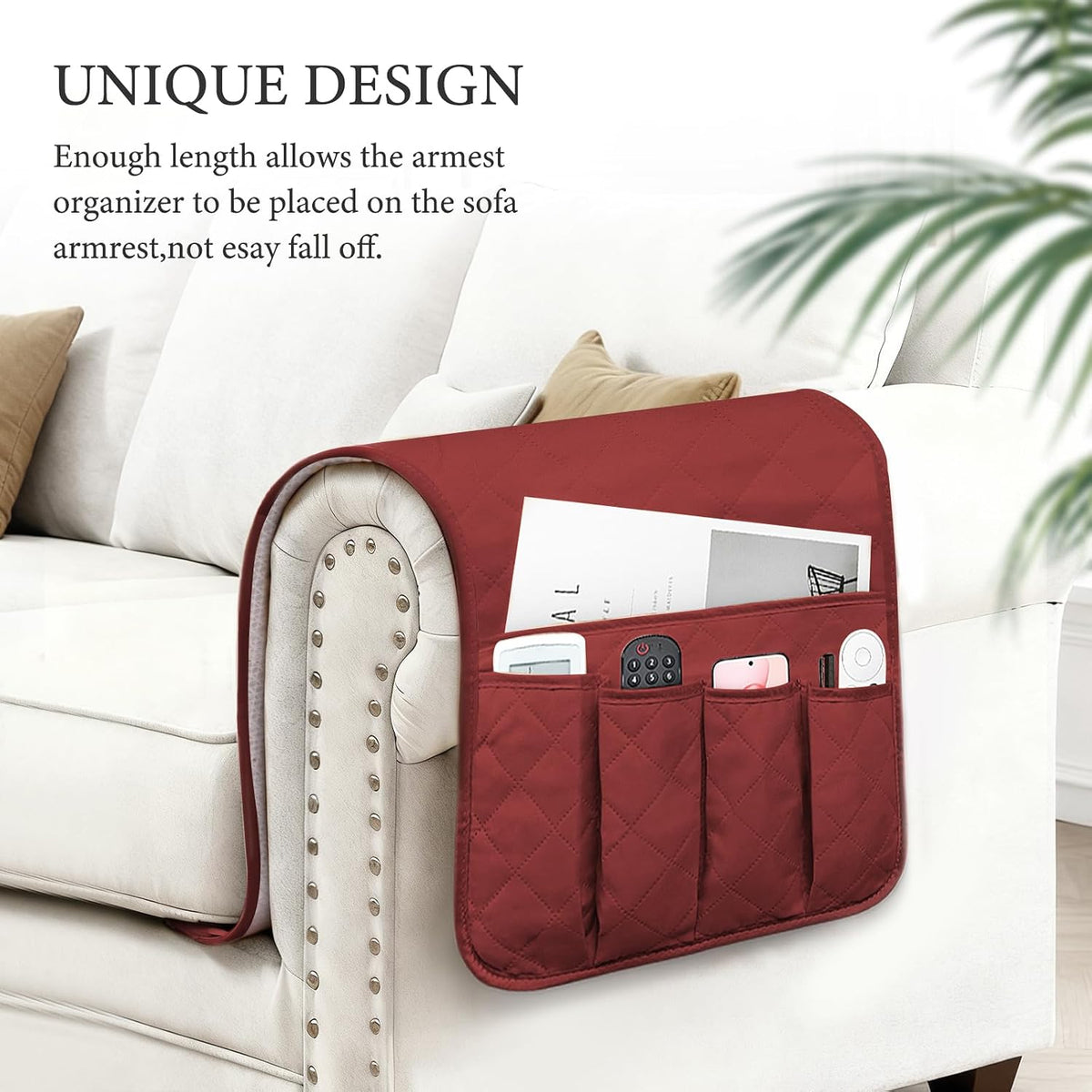 Armchair Caddy for Recliner, Non Slip Sofa Arm Organizer, Red
