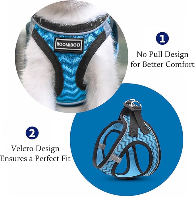BOOMIBOO Dog Harness with Leash Set, No Pull Adjustable Reflective Step-in Puppy Pet Vest Harnesses for Small Medium Large Dogs and Cats,White Stripe XXS